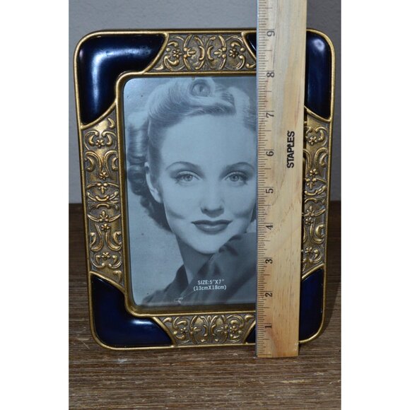 Vintage Ornate Made In Taiwan Picture Frame Navy Blue Gold Art Deco Hollywood - Picture 5 of 11